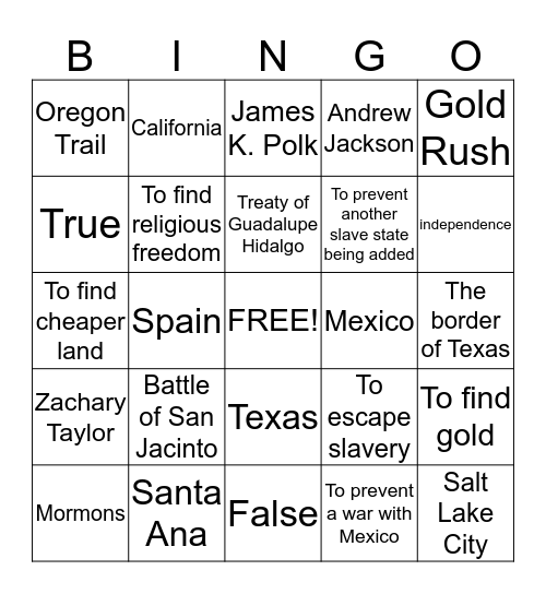 Moving West Bingo Card