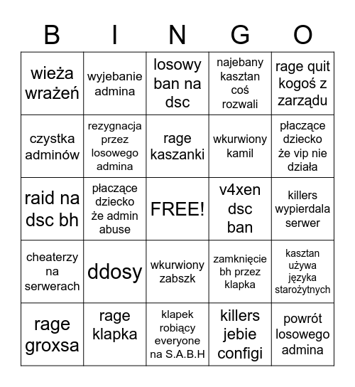 BloodHuntowe BINGO Card