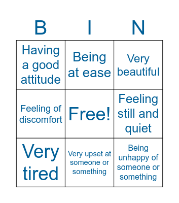 Emotion Vocabulary Bingo! Bingo Card