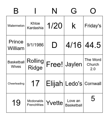 Kia Trivia Bingo Card