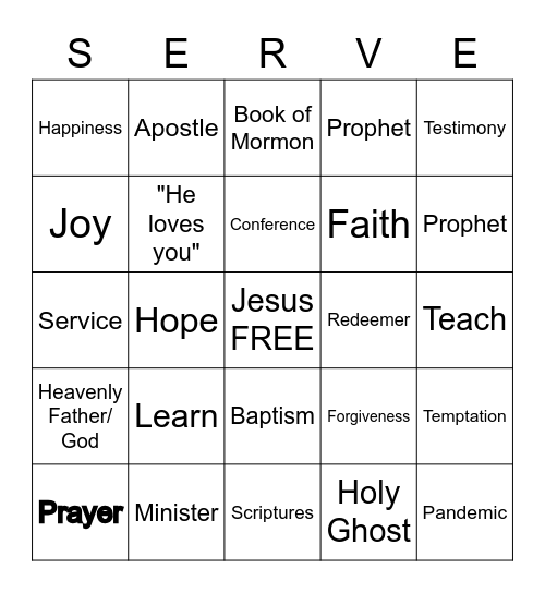 General Conference Service-9Bingo Card