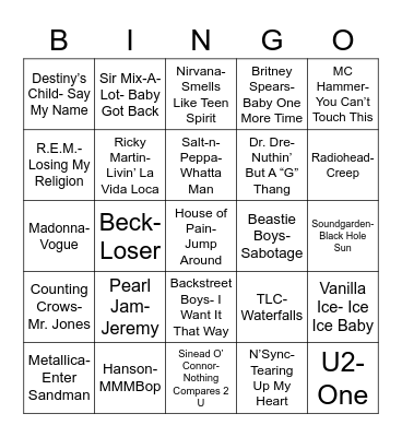 Total-Quiz.com presents Radio Bingo 90's Music Bingo Card