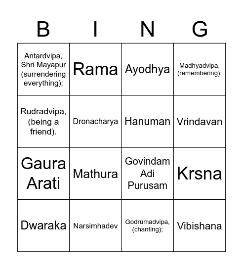 Haribola - The Spiritual Tambola Bingo Card