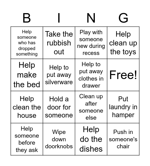 How can I be HELPFUL Bingo Card