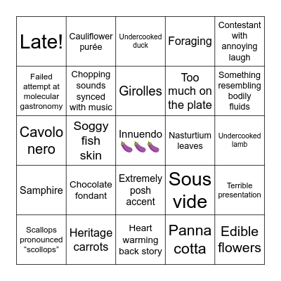 Masterchef Bingo Card