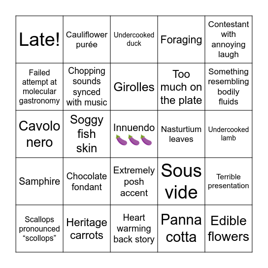 Masterchef Bingo Card