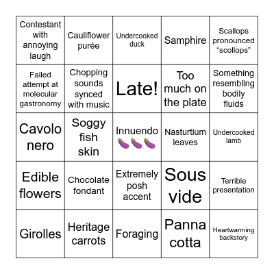 Masterchef Bingo Card