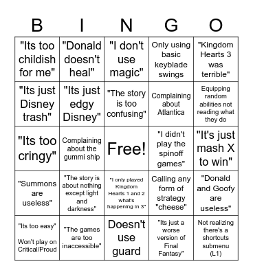Kingdom Hearts for Scrubs Bingo Card
