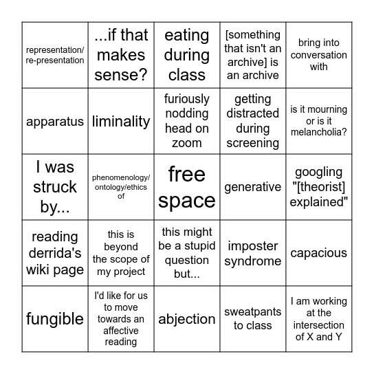 Zoom School Bingo Card