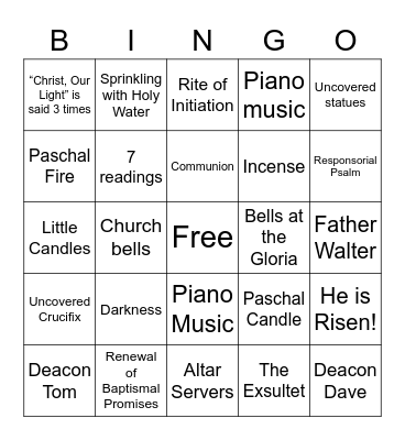 Easter Vigil Bingo Card