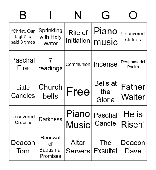 Easter Vigil Bingo Card