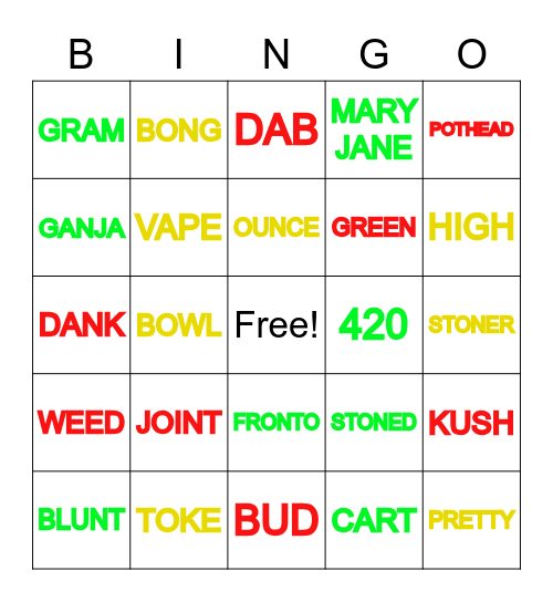 Pretty little potheads AF 420 bingo Card