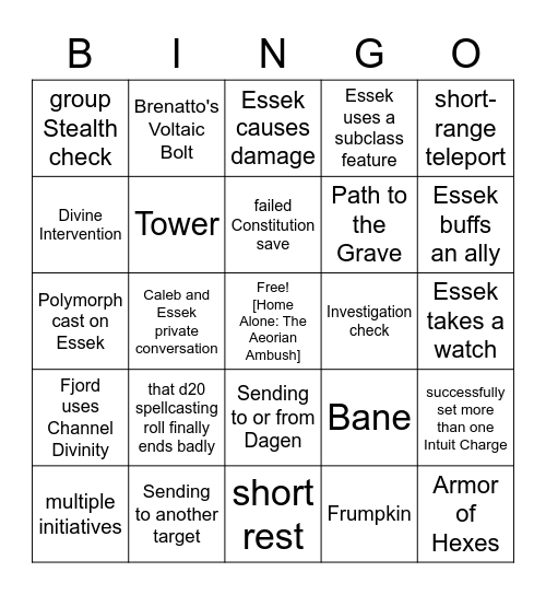 I Wish Fjord A Very Pleasant Murder House Death Trap Room [Critical Role 2.133] Bingo Card