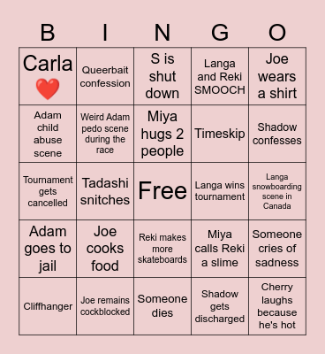 Sk8 Episode 12 Bingo Card