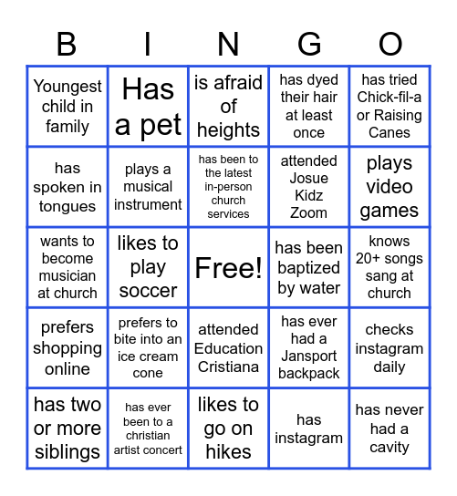 4/3/2021 Youth Group Bingo Card