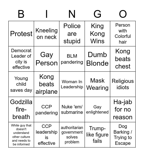 Godzilla vs Kong Bingo Card