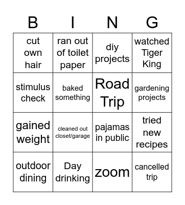 Quarantine Bingo Card