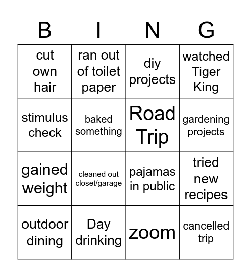 Quarantine Bingo Card