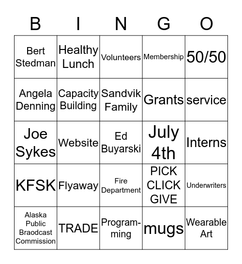 Love Your Radio Bingo Card