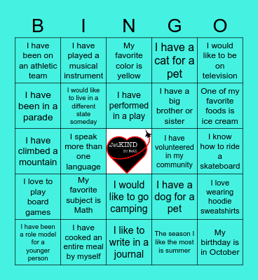 Getting to Know You Game One! Bingo Card