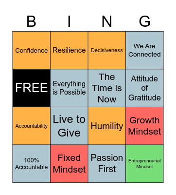 Entrepreneurial Mindset Bingo Card