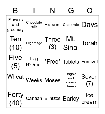 Shavuot Bingo Card