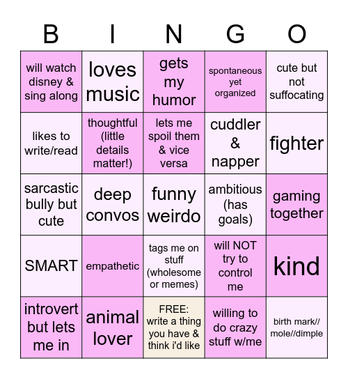 are you pame's type? Bingo Card