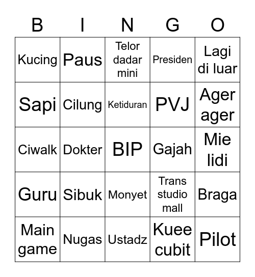 Kai Bingo Card