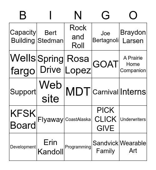 Love Your Radio Bingo Card