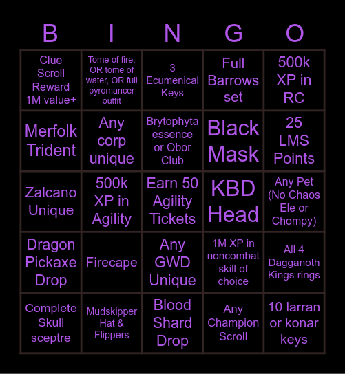 Rascals Blackout Bingo Card