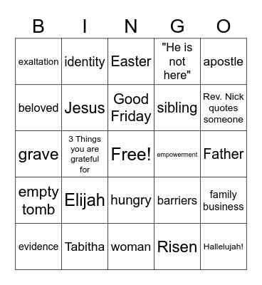 Easter Sunday Sermon Bingo! Bingo Card
