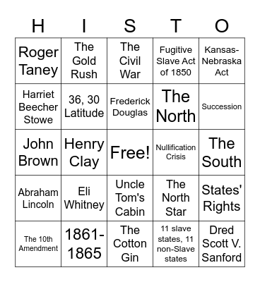 Sectionalism Bingo Card