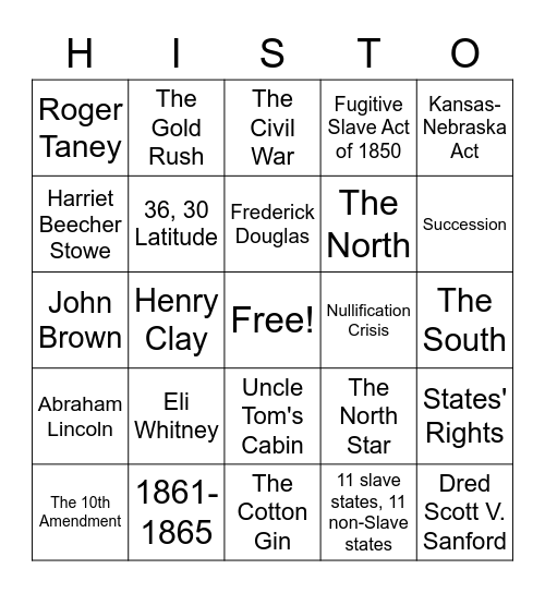 Sectionalism Bingo Card