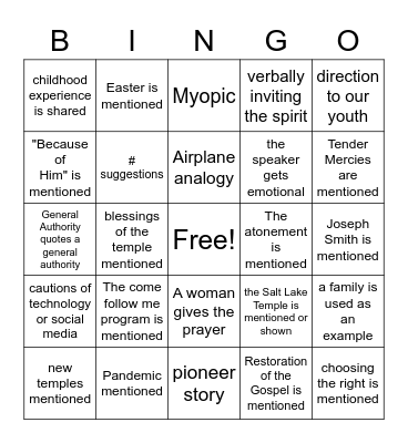 General Conference Bingo Card