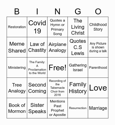 April 2021 General Conference Bingo Card