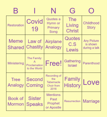 April 2021 General Conference Bingo Card