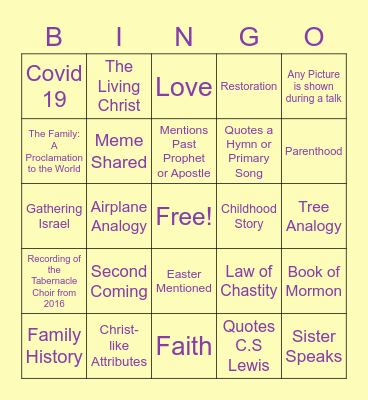 April 2021 General Conference Bingo Card