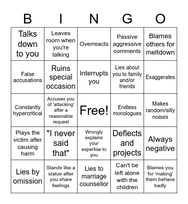 Marriage fun Bingo Card