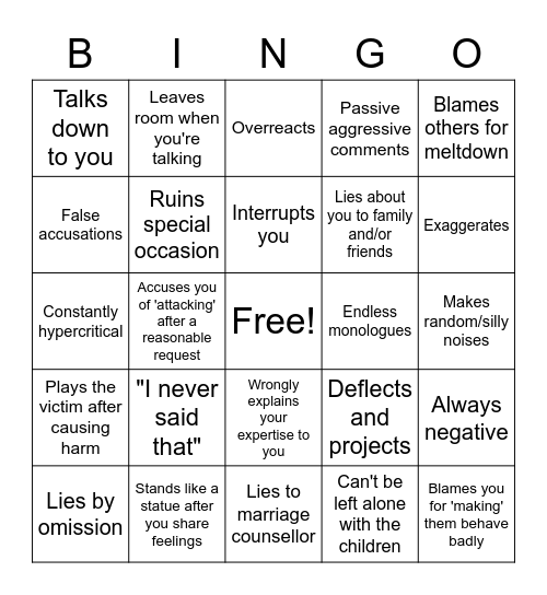 Marriage fun Bingo Card