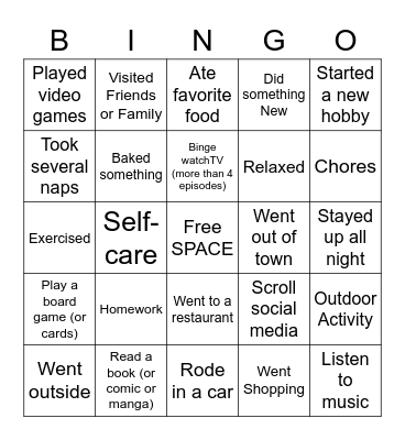 SPRING BREAK BINGO Card