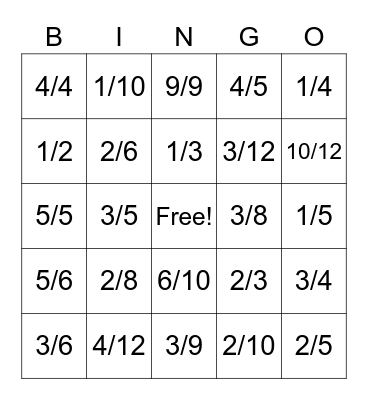 FRACTION BINGO Card