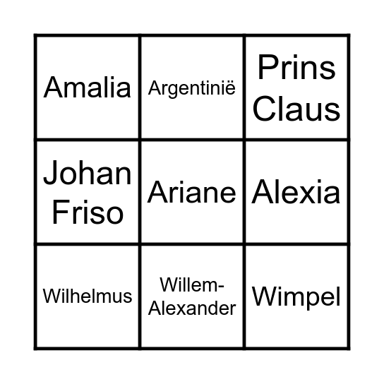 Oranje Bingo Card