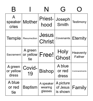 Gen Conf Apr 2021 Bingo Card