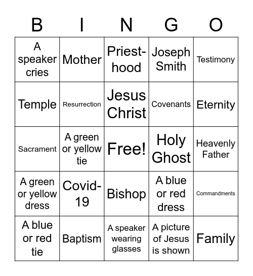 Gen Conf Apr 2021 Bingo Card