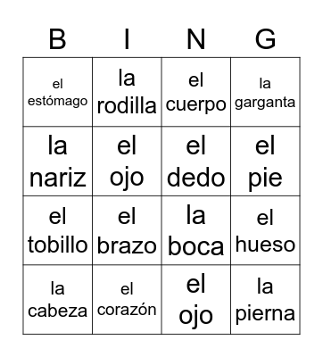 lección 10 - vocabulario página 252 Bingo Card