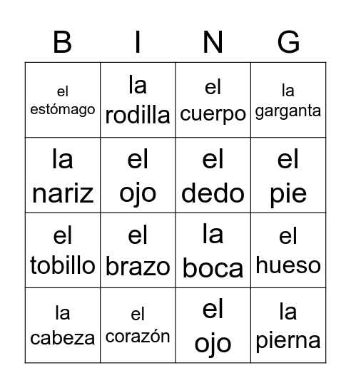 lección 10 - vocabulario página 252 Bingo Card