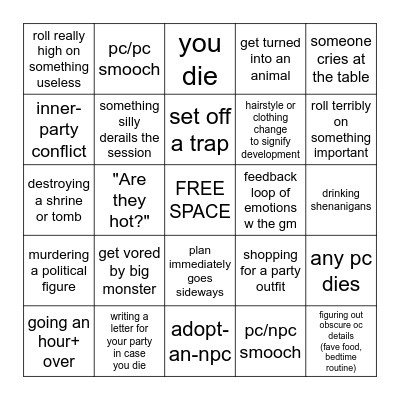 TTRPG BINGO Card