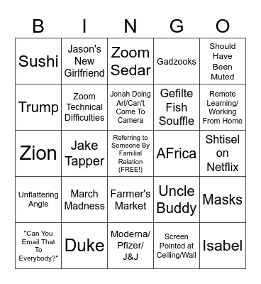 Stern Family Reunion Bingo Card