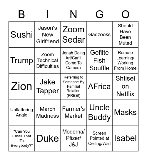 Stern Family Reunion Bingo Card