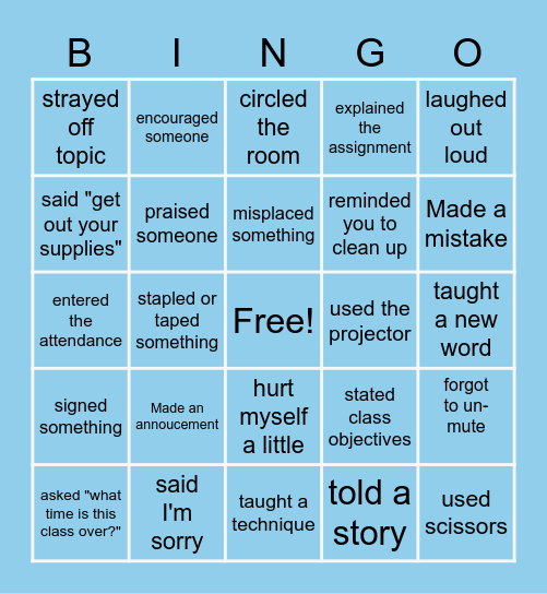 Caught ya paying attention! Bingo Card